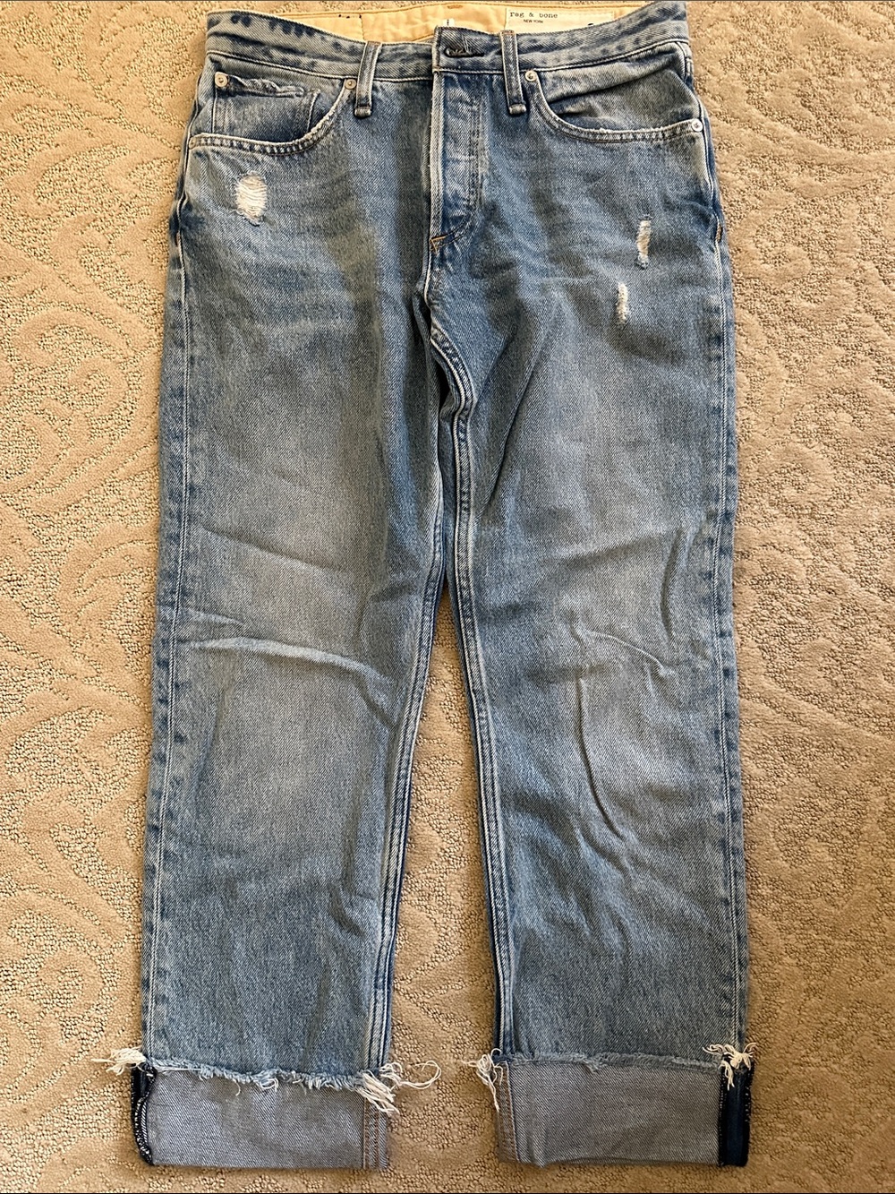 rag & bone Light Blue Rosa Mid Rise Boyfriend Jeans with Cuffed Hem